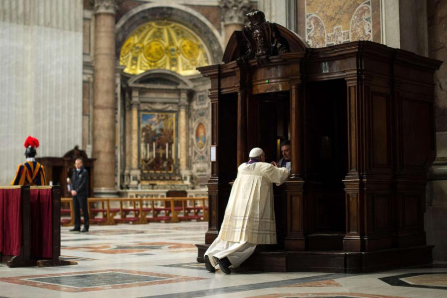 Clergy Confessing His Sins in Vatican