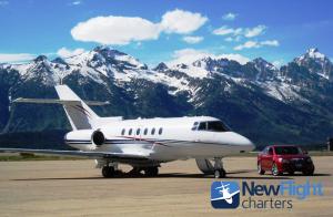 Charter Hawker Jet ready for departure from Jackson Hole Airport.